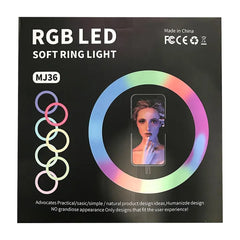 MJ36 RGB LED Soft Ring Light – 36cm | 16 Colors, Adjustable Brightness, with Phone Holder